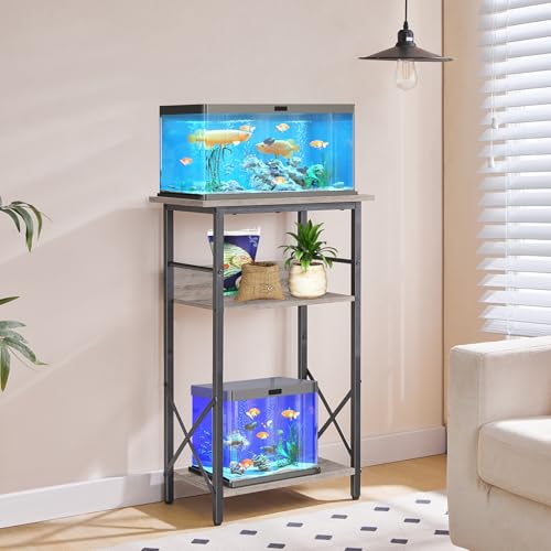 HOOBRO 10 Gallon Aquarium Stand, 3-Tier Fish Tank Stand with Storage, Reptile Turtle Tank Stand with Metal Frame, 20.5" L x 11" W , Greige BG52FT01 - color: Greige + Black
