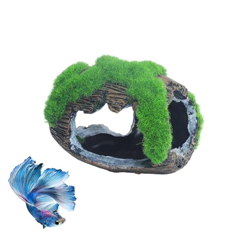 RUIAN Broken Barrel Fish Hide Cave - Resin Aquarium Ornament Decor with Holes for Betta, Shrimp, Cichlids to Hide, Play and Breed - Green Fish Tank Accessories Decorations