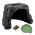 M2cbridge Aquarium Fish Hide Cave Reptile Hideout Cave Terrarium Amphibians Habitat Decor(Black Rock+ Water Dish) - style: Black Rock+ Water Dish