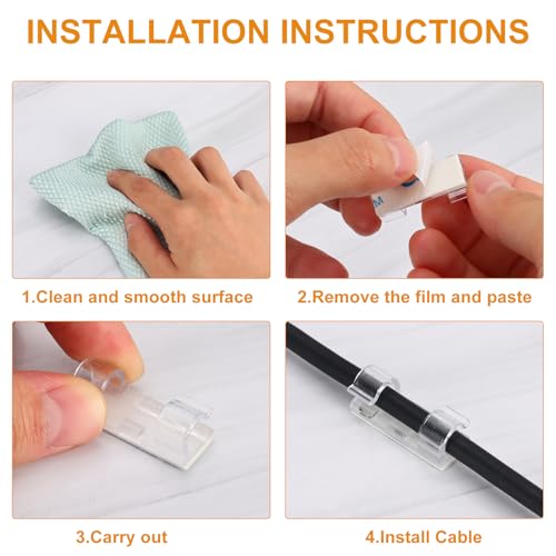 60 Pcs Clear Cable Clips with 3M Adhesive, Wire Holders Under Desk, Cord Management for Wall, Car, Ethernet, PC, Christmas Light Indoor/Outdoor - color: Clear