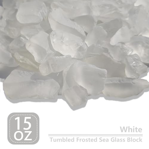 QYGL Sea Glass Block - 1LB White Frosted Sea Glass - Vase Filler and Aquarium Ornament, DIY Craft Supplies for Art, Sea Glass Decor, Beach Weddings, and Home Decor - color: White