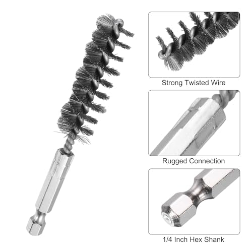 HARFINGTON 10Pcs Stainless Steel Bore Brush 15mm Dia 4" Long Cleaning Twisted Wire Brush with Handle 1/4" Hex Shank for Tubes, Ports, Bearings - size: 15mm