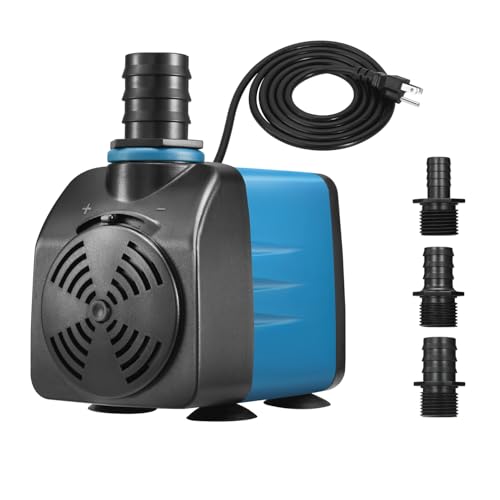 TONGCHANT Submersible Pump, 480GPH & 8.2ft Lift | 35W Adjustable Flow Fountain Pump for Small Pond Fish Tank & Aquarium, 3 Nozzles(1/2", 5/8" & 3/4"), Fish Safe & Ultra Quiet Operation, ETL Listed - size: 480GPH