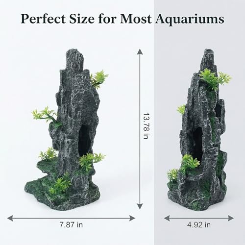 Large Fish Tank Decorations, 7.87 x 4.92 x 13.78 Inch Aquarium Rocks Aquascaping with Cave Hides, Fish Hideout Decor Landscaping Accessories for Betta - color: Mountain Pillar