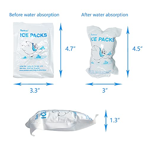 RAINBOW Dry Ice Packs for Shipping Food, Small Cold Packs for Cooler Box Bags, Leakproof Long Lasting Cold Ice Pack for Transport Frozen Food, Auto Water Absorption