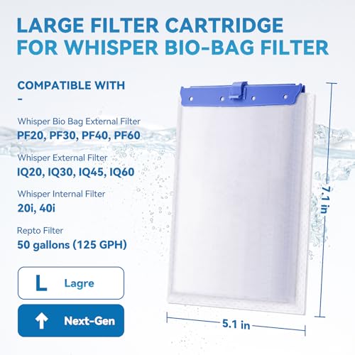 New Upgraded 6-in-1 16-Pack Aquarium Filter Cartridges, Designed for Tetra Whisper Bio-Bag Filter Cartridges Large, Fits Tetra Whisper Filter Large — Fits IQ/PF/20i/40i, 20-60 Gallon Tanks - size: L-16Pack