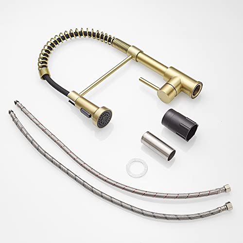 Kitchen Faucets with Pull Down Sprayer 304 Stainless Steel Industrial Single Handle One Hole Faucet for Farmhouse Camper Laundry Utility Rv Wet Bar Sinks Gold 9009K - color: C - Brushed Gold