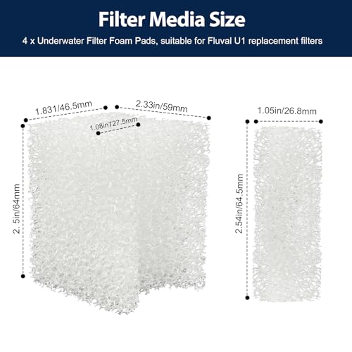 Underwater Filter Bio-Foam Pads Compatible with Fluval U1 Filter, Aquarium Foam Filter Media, Filter Sponge Replacement Parts for Aquaclear Canister Aquarium Fish Tank (4 Pack)