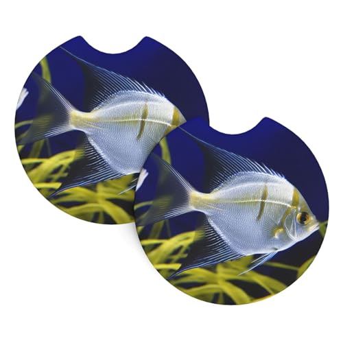 2 Pack Car Coaster for Cup Holders Aquarium Angelfish Car Cup Coaster 2.7" Neoprene Non-Slip Automotive Cup Mat Universal Auto Car Interior Accessories for Women Men Cup Pad