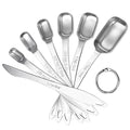 U-Taste Narrow Square Measuring Spoons: 18/8 Stainless Steel Kitchen Measure Teaspoon Tablespoon with Leveler, Polygon Rectangular Metal Jar Scoop for Baking Cooking, Coffee, Spice, Powder (Set of 7) - size: M-6+1 pcs (square)