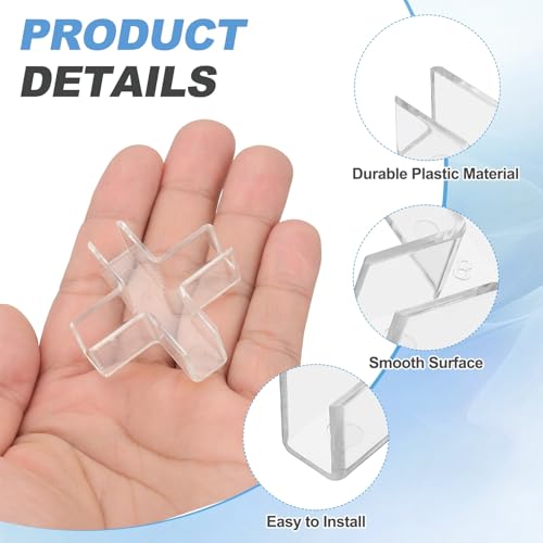 uxcell 24Pcs Plastic Glass Connector, Suitable for 8mm Thick Cross Shaped Glass to Glass Clamp, Fixing Bracket Rimless Clip Holder for Aquarium Fish Tank Display Shelves, Transparent - color: Transparent, size: 8mm