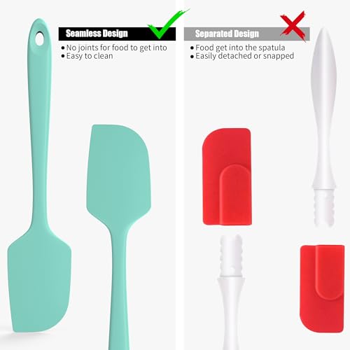 4-Piece Silicone Spatula Scrapers: Doosu 600°F Heat Resistant Food Grade Kitchen BPA Free Rubber Baking Cooking Tool Nonstick Utensil Set for Mixing, Scraping, Folding, Stirring, Serving (Aqua Sky) - color: Aqua Sky, size: Set of 4
