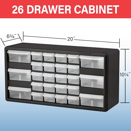 Akro-Mils 26-Drawer Plastic Drawer Storage Cabinet for Garage Organization, Bead Organizer, Building Bricks Storage, Teacher Toolbox, Makeup Organizer, 20" W x 6" D x 10" H, 10126 Black - color: Black, size: 26 Drawer, style: 1 Pack