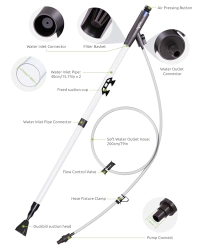 Aquarium Vacuum Gravel Cleaner Adjustable, Aquariums Siphon Fish Tank Cleaner, Manual Python Water Changer with Air Push Button, Fishtank Vacuums Cleaning Kit for Suck Manure Wash Sand - color: Navy Blue + Silver Gray
