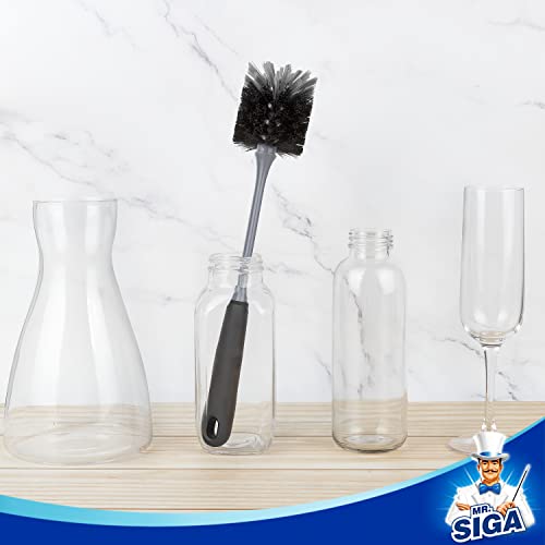 MR.SIGA Long Handle Bottle Brush, Flexible Scrub Brush for Water Bottles, Glasswares, Mugs, Black, 2 Pack - color: Black