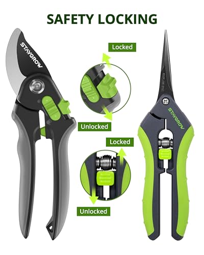 Gardening Scissors, Sharp Plant Trimming Scissors for Precise Cuts, Stainless Steel Pruning Shears Bonsai Clippers, 8.5" Bypass Garden Clippers and 6.5" Curved Garden Shears 2 Pack - style: 6.5" Curved & 8.5" Bypass