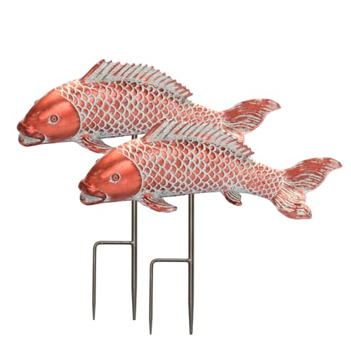 Outdoor Statues Garden Koi Fish Decor, 2pcs Antique Copper Koi Fish Sculpture for Pond Lawn Patio Porch Yard Decor Home House Ornaments, Birthday Gardening Gifts for Grandma Women - size: Small-10.6 inches Long