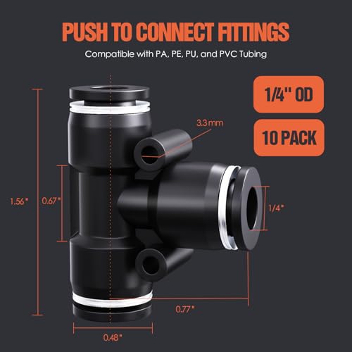 TRILINK 1/4" OD Push to Connect Fittings – Air Line Tee Connectors, Quick Connect Pneumatic Fittings, Push Lock Air Hose Fittings for Compressor, Air Tools & Tubing (10 PCS) - color: 1/4" OD, size: Tee(10pcs)