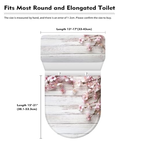 Toilet Lid Cover and Toilet Tank Lid Cover 2 PCS, with Elastic Edges Bathroom Decor Accessories Fit for Most Round Elongated and Oblong Lids, Pink Flower Wood Grain - color: Pink Flower Wood Grain