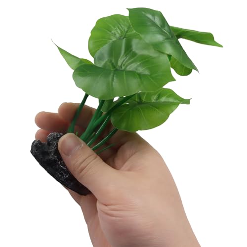 Aquarium Plants Fish Tank Decorations 6.69 Inch Artificial Plastic Plants with Weighted Base, Soft Silk Leaves Realistic Design for Betta Fish Reptile Tank Habitat Decor (Green Type-A) - color: Green Type-a, size: 6.7 in