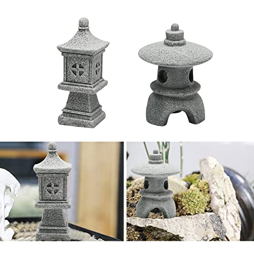 Saihisday 3PCS Mini Pagoda Garden Statue, Miniature Japanese Style Pagoda Lantern, Outdoor Fairy Garden Decor for Micro Landscape Yard Aquarium Bonsai Zen Garden Decoration - size: Circle Pagoda Statue