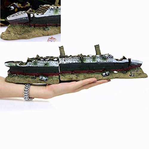 Pssopp Aquarium Shipwreck Decoration, Non Toxic Plastic Resin Ornament, Vivid Sunken Wreck with Realistic Detail for Fish Tank, Low Maintenance Decor for Home Aquarium Hobbyists and Fish Owners