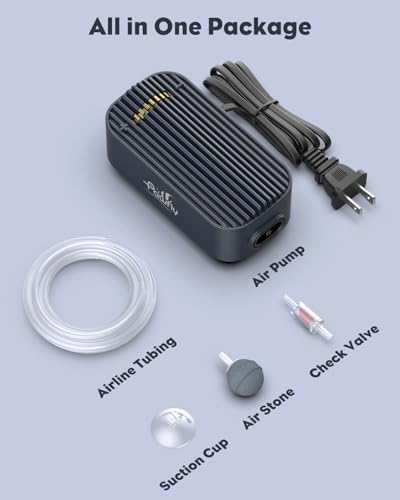 Pawfly Aquarium Air Pump, 80 GPH Fish Tank Air Pump up to 70 Gallons, Ultra Quiet Adjustable Oxygen Pump with Airline Tubing, Air Stone & Check Valve, Aerator for Fish - size: 3 W (up to 70 Gallons)