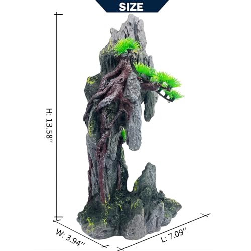 Tall Aquarium Mountain View Stone Decorations Aquarium Ornament Rock Cave Landscape Artificial Mountain Hill View Fish Tank Caves for Betta Hiding Reptile Aquarium Supply - color: Tall Mountain View