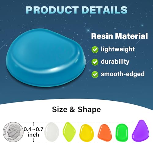 PoYang 1000pcs Glow in The Dark Rocks Outdoor - Multicolor Resin Glowing Pebbles for Landscaping, Garden, Fish Tank & Aquarium Indoor Decor, Powered by Sunlight or Lamplight (0.4"-0.7"/pc, 1.2lbs/bag) - color: Multicolor