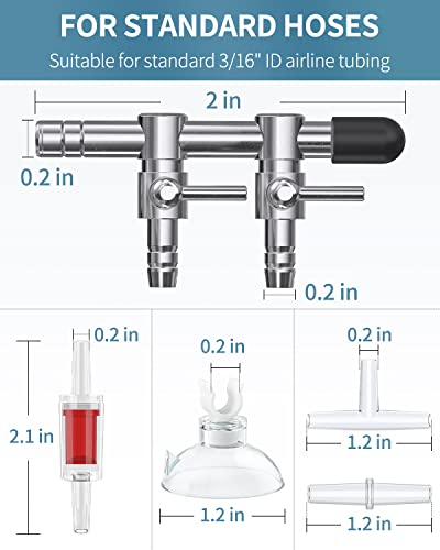 Pawfly 2-Way Aquarium Air Flow Control Lever Valve Manifold for Air Pumps Fish Tank Multi-Port Distributor Splitter with 1 Non-Return Check Valve T-Shape & Straight Connectors and 4 Suction Cup Clips - color: 2-Way