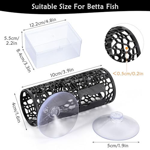 Betta Fish Tunnel Tank Accessories Safe Hollow Hammock Cave Aquarium Fish Toy Decor Hideout Tube Shelter with Suction Cups for Small Fish Shrimp Reptile Guppies Habitat (Black) - color: Black
