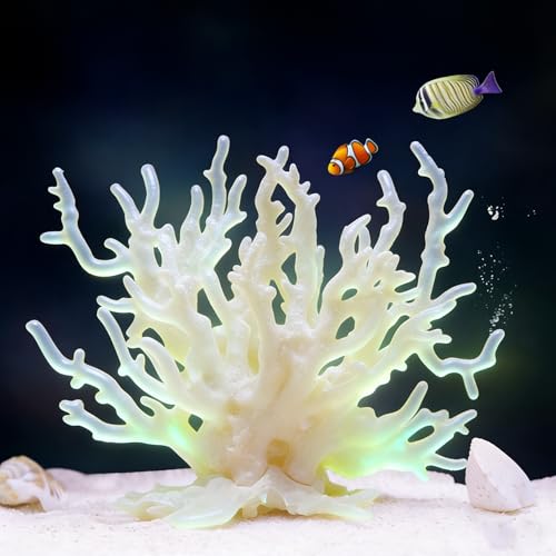 Artificial Coral Aquarium Ornament - PVC Fish Tank Decor for Aquascaping (5.9x5.12x2.17 Inch) - Glow-in-the-Dark-Beige - color: Glow-in-the-dark-beige