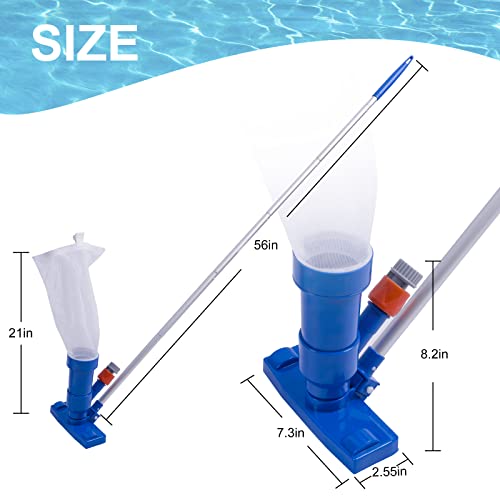 Pool Spa Jet Vacuum Cleaner with 56" Pole and 2 Filter Bags (Ultra Fine and Regular), Portable Underwater Sweeper with Brushes for Above Ground Pools, Hot Tubs, Ponds and Fountains