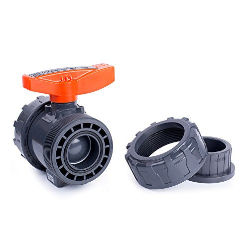 HYDROSEAL Kaplan 2’’ PVC True Union Ball Valve with Full Port, ASTM F1970, EPDM O-Rings and Reversible PTFE Seats, Rated at 200 PSI @73F, Gray, 2 inch Socket (2 inch) - size: 2 Inch