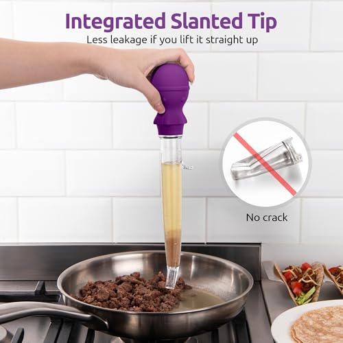 U-Taste 1.5oz Angled Turkey Baster - 228.2ºF Heat Resistant Food Grade Tritan and Silicone Large Octopus Bulb Baster Set with Cleaning Brush for Cooking Basting Meat Poultry Beef Chicken (Purple) - color: Purple