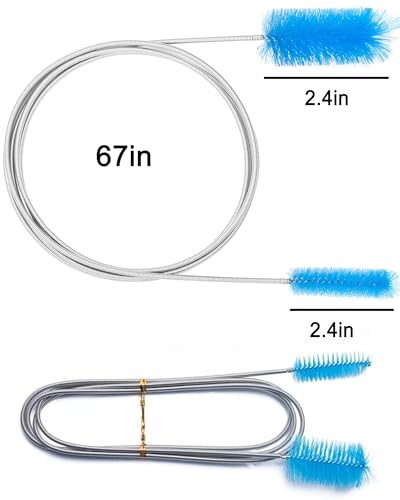 Flexible Long Drain Brush 67in Nylon Cleaner Double Ended Hose Tube Stainless Steel Pipe Brush 10 PCS 8.2in Straw Cleaning Brush - size: 67in