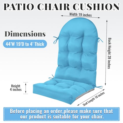 Geelin 2 Pcs Outdoor Patio Chair Cushion Thick High Back Adirondack Chair Cushion Tufted Weather & Fade Resistant Anti-Slip Outside Rocking Chairs Pads with Ties, 44 x 19 x 4 Inch (Light Blue) - color: Light Blue