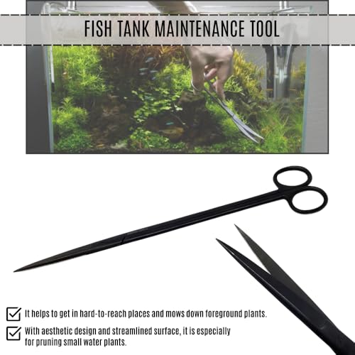 Aquarium Scissors Stainless Steel 12" Extra Long Water Grass Scissors for Aquatic Plants Pruning, Fish Tanks, Terrariums Used in Salt Water Fresh Water Landscape Maintenance Tools (Straight - Black) - style: Straight - Black