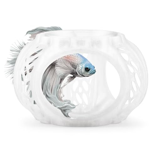 Betta Lair | Swim Through Aquarium Cave & Hideaway – Fish Tank Decoration with Shrimp Feeding Dish for Betta, Shrimp & Small Fish (Clear White, Small) - color: Clear White, size: Small