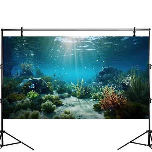 Under The Sea Aquarium Background Deep Sea Coral Reef Fish Tank Background Underwater Rock Aquatic Plants Sunray Terrarium Backgrounds Tropical Fish Deep Ocean Floor Fish Tank Backgrounds 30x12in - color: Ocean Blue, size: 24(W)x12(H)inches/ 60(W)*30cm(H)