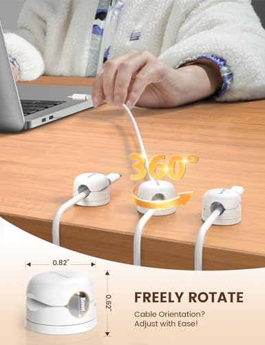 Lamicall 6Pack Rotatable Cord Organizer Cable Clips - [1s Lock] Spring Cord Holder, Phone Charger Cable Management for Desk Nightstand Wall, Office Home Dorm Room Apartment Organizer Accessories - color: Snow White, size: 6Pack
