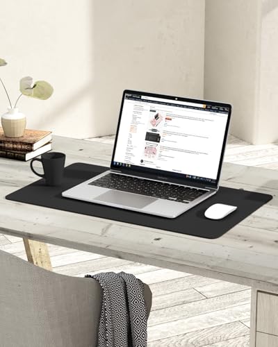 YSAGi Non-Slip Leather Desk Pad, Waterproof Laptop Computer Desk Keyboard Mat, Table Protector Blotter Mat, Large Mouse Pad for Office/Work/Home/Decor(Black, 23.6" x 13.7") - color: Black, size: 23.6" x 13.7"
