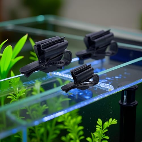 4Pcs Black Fish for Tank Mounting Clip Water Pipe Hose Holder Multifunction Adjustable Clamp for 0.31""-0.62"" Dia Tub Aquarium Tube Holder, Aquarium Air Pump Accessories Aquarium Pumps and Filters