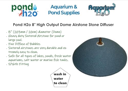 Large Dome High Output Sintered Airstone, 8 Inch (200mm) Heavy Duty Dome Air Stone Large, for Koi Fish Pond or Large Aquarium Aeration | Bubble Diffuser Used with Air Pumps and Fish Tanks