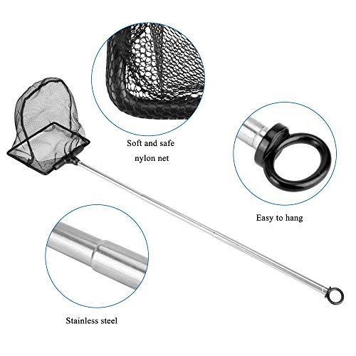 Lpraer Aquarium Fish Net with Extendable Stainless Steel Long Handle Fine Mesh Net for Fish Tank - size: Medium