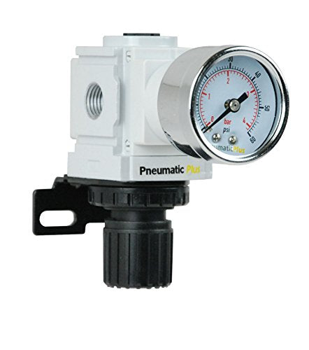 PneumaticPlus PPR2-N02BG-4 Miniature Air Pressure Regulator 1/4" NPT - Gauge, Bracket, Low Pressure (3-60 PSI) - size: 1/4" NPT (3-60 PSI)
