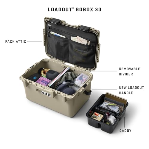 YETI LoadOut GoBox Collection, Divided Waterproof Cargo Case, Dry Box, Camera Case, Fishing Tackle Box - color: Tan, size: GoBox 30