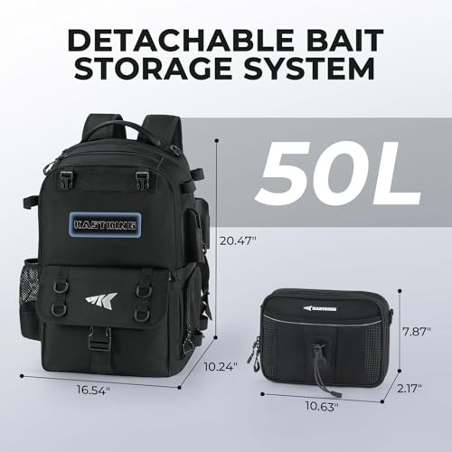 KastKing BaitSpace Fishing Tackle Backpack with Removable Bait Binder,2 Rod Holders Storage Fishing Gear and Equipment - color: E: Black（Without tackle box）
