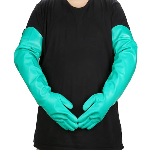 Aquarium Gloves for Fish Tank Maintenance,Shoulder Length Waterproof Long Rubber Hands Protector for Fish Aquarium Water Change Cleaner Dog Cat Bath and Kitchen,Large