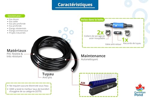 (½ in – Fine Bubble self-Sinking Diffuser Airline for Pond & Water Garden Aeration | High Oxygen Transfer, aerates and de-ICES Ponds, Easy Installation (50') - size: 50'